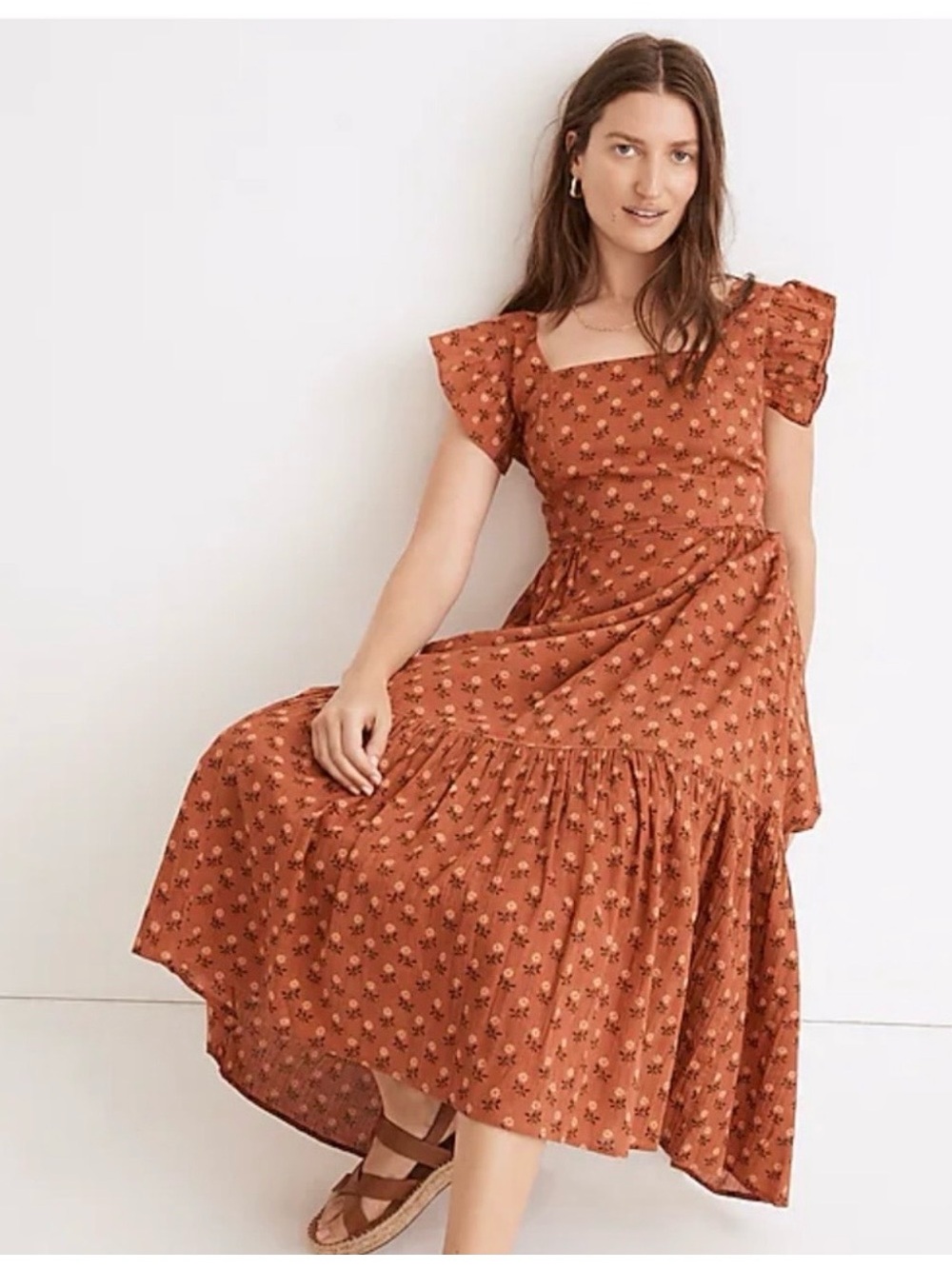 Madewell Rust Floral Midi Dress
